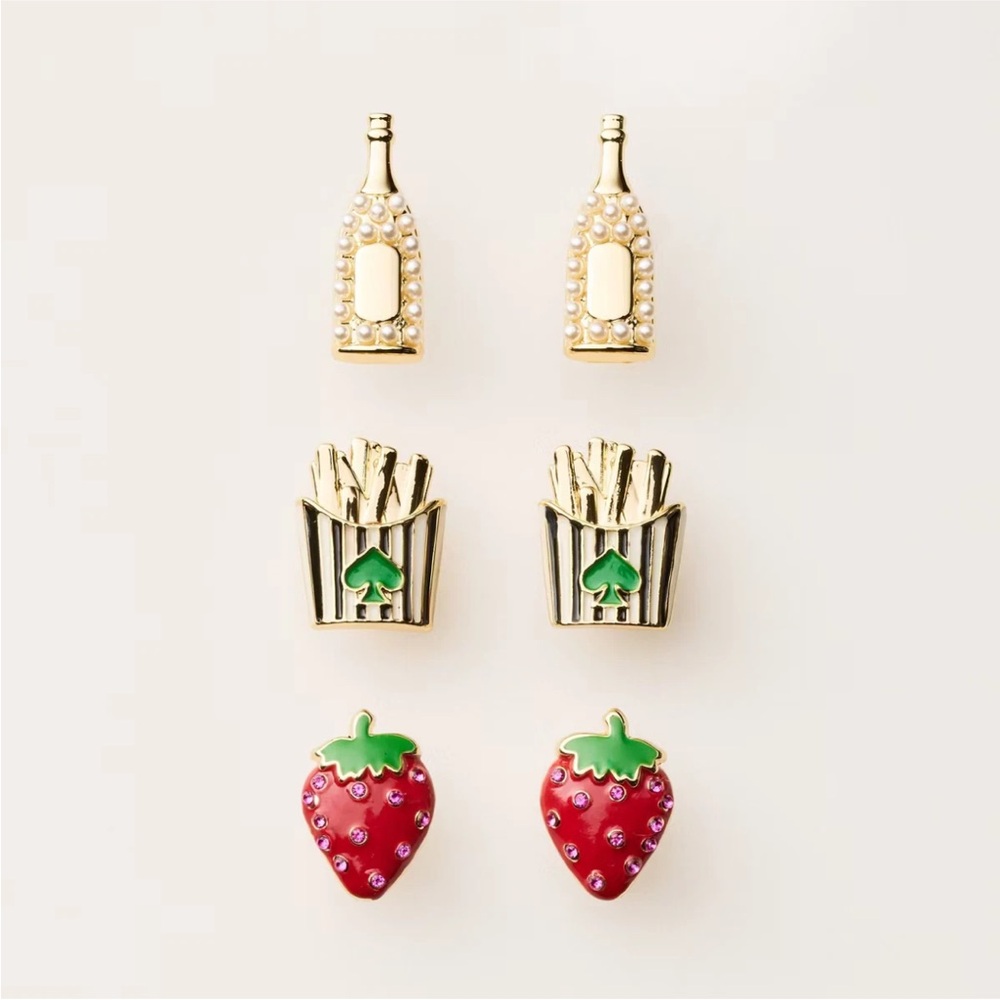 Kate Spade X Target Earring Trio Strawberry, Fries & Champagne Pearl - Picture 4 of 6